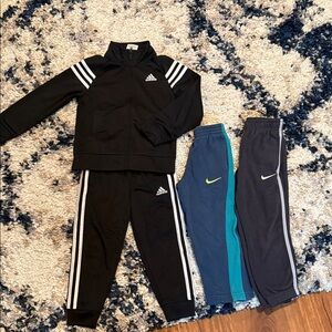 Little Kids Adidas Black Tracksuit with Nike Blue and Gray Pants